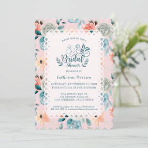 Blush Pink Floral Lace Elegant Wedding Calligraphy Invitation