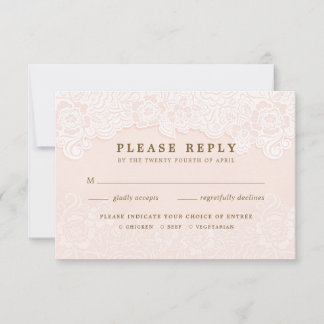 Blush Pink Floral Lace RSVP With Entrees Card
