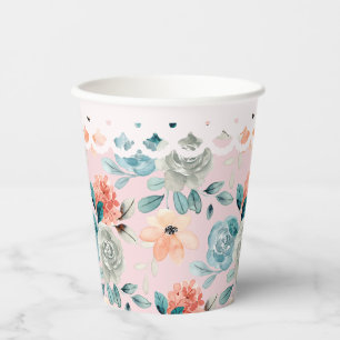 Blush Pink Floral Lace Wedding Calligraphy Paper Cups