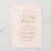 Blush Pink Floral Lace Wedding Invitation