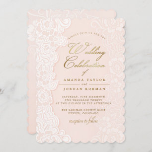 Blush Pink Floral Lace Wedding Invitation