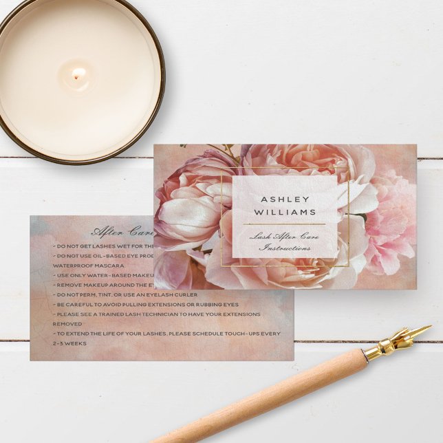 Blush Pink Floral Lash Aftercare Lash Salon Business Card (Easily personalize this beautiful after care card to match the business card in our store!)