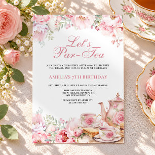 Blush Pink Floral Let's Par-Tea Birthday Invitation