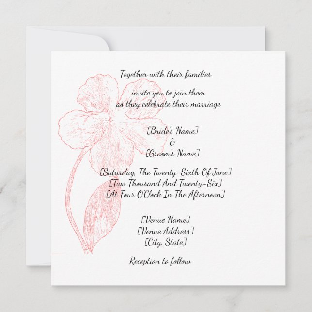 Blush Pink Floral Line Art Wedding Invitation (Front)