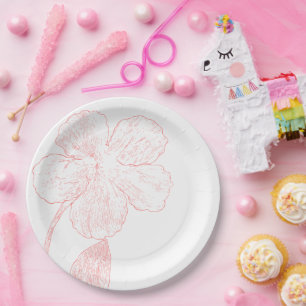 Blush Pink Floral Line Art Wedding  Paper Plate