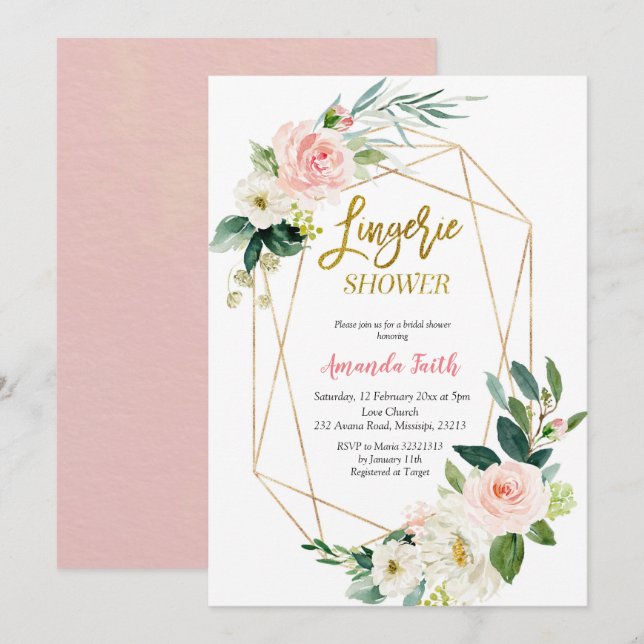 Blush Pink Floral Lingerie Shower Baby Shower Invitation (Front/Back)