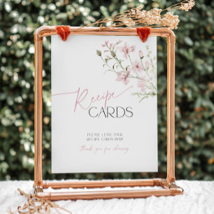 Blush Pink Floral Love is in Bloom Recipe Cards Pedestal Sign