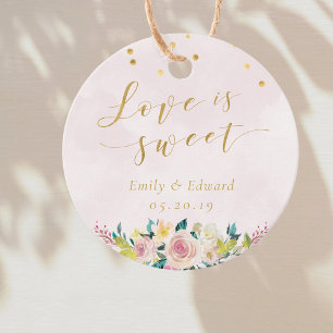 Blush Pink Floral Love is Sweet Wedding Round Favour Tags