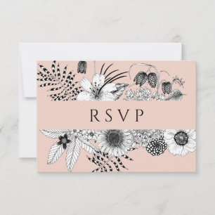 Blush Pink Floral Meal Choice Wedding RSVP Card