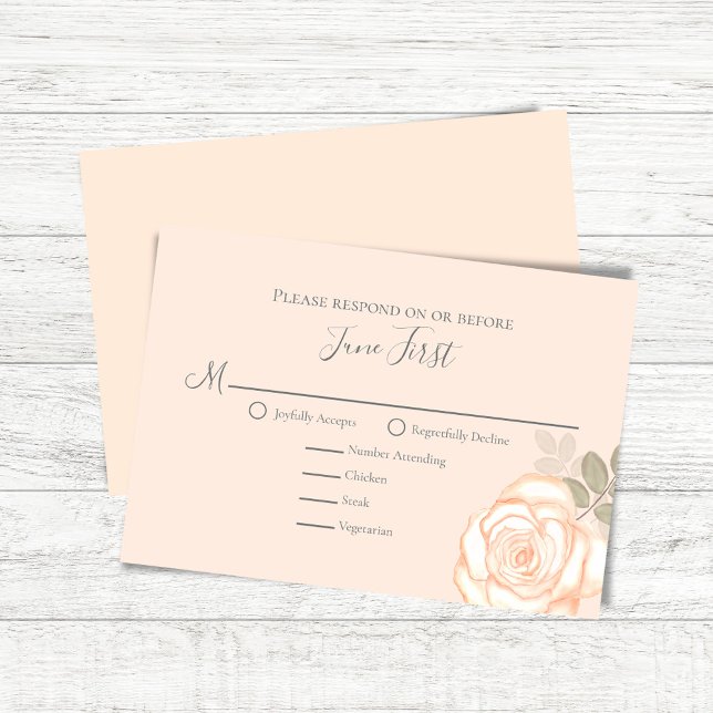 Blush Pink Floral Meal Choice Wedding RSVP Card (Peach floral wedding RSVP response card with elegant watercolor rose.)