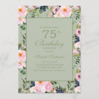 Blush Pink Floral Mint Green 75th Birthday