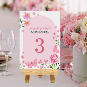 Blush Pink Floral Mis Quince Años Quinceañera Table Number
