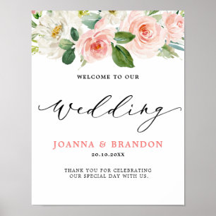 Blush Pink Floral Modern Botanical Wedding Welcome Poster