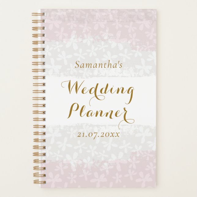 Blush pink floral modern gold wedding Planner (Front)