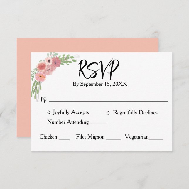 Blush Pink Floral Modern Script Wedding  RSVP Card (Front/Back)