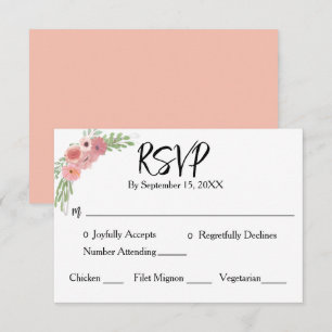 Blush Pink Floral Modern Script Wedding RSVP Card