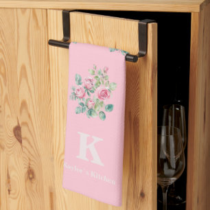 Blush Pink Floral Monogram Tea Towel