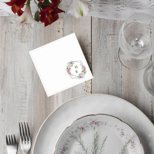 Blush Pink Floral Monogram Wedding Cocktail Napkin