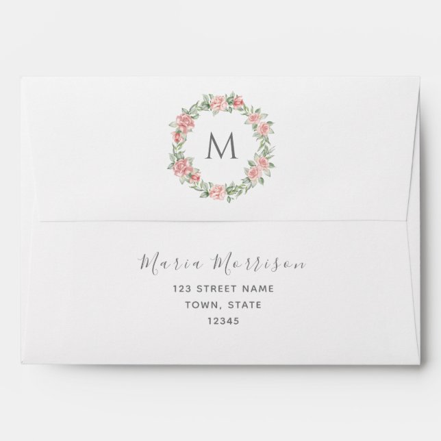 Blush Pink Floral Monogram Wedding Return Address Envelope (Back (Top Flap))