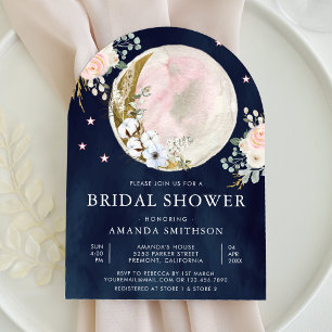 Blush Pink Floral Moon Arch Navy Bridal Shower Invitation