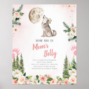 Blush Pink Floral Moon Forest Wolf Mom's Belly Poster
