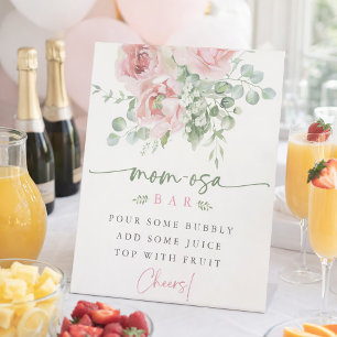 Blush Pink Floral Mum-osa Bar Baby Shower Pedestal Sign
