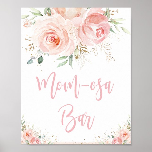 Blush Pink Floral Mum-osa Bar Baby Shower Sign  (Front)
