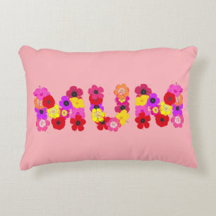 Blush Pink Floral Mum Typographic Accent Pillow