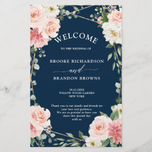 Blush Pink Floral Navy Geometric Wedding Program