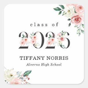 Blush Pink Floral Numbers Graduation Sticker