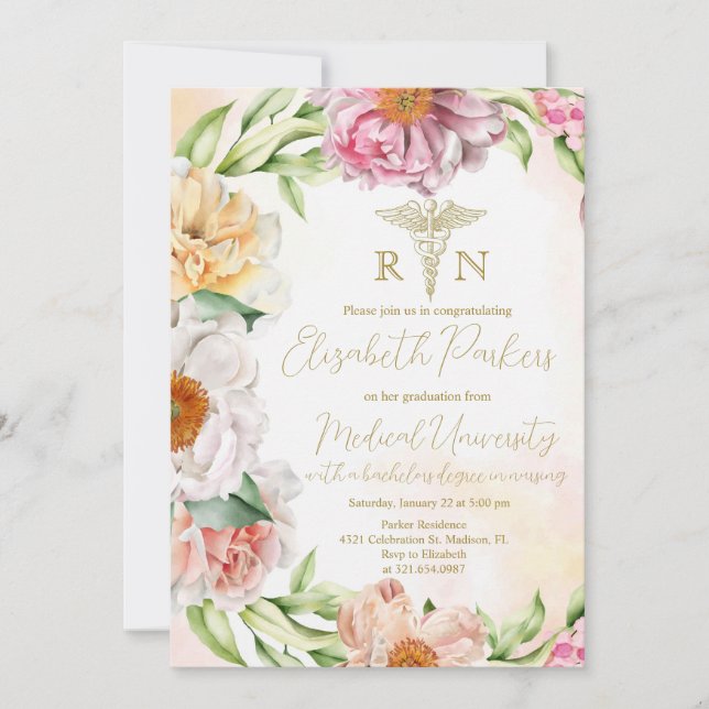 Blush Pink Floral Nursing Graduation Party Invitation (Front)