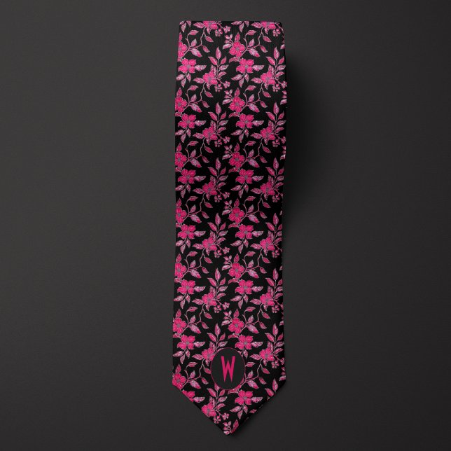 Blush Pink Floral on Black Neck Tie (Creator Uploaded)