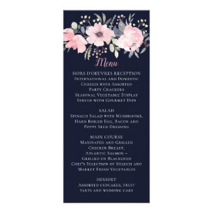 Blush Pink Floral on Navy Wedding Menu