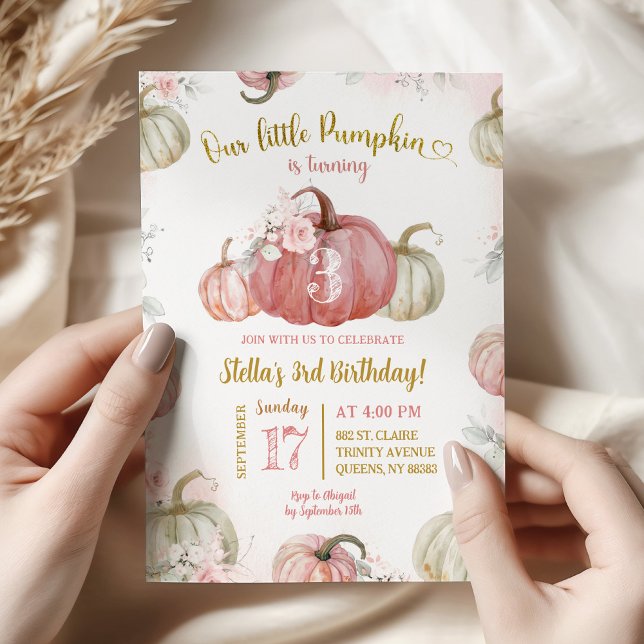 Blush Pink Floral Our Little Pumpkin Birthday Invitation (Creator Uploaded)