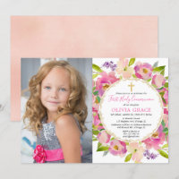 Blush pink floral pastels First Communion photo