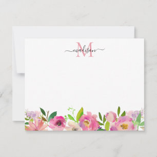 Blush Pink Floral Peony Pastel Feminine Monogram Card