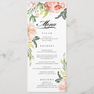 Blush Pink Floral Peony Wedding Menu
