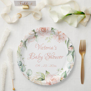 Blush Pink Floral Personalised Baby Shower  Paper Plate