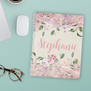Blush Pink Floral Personalised Name Notebook