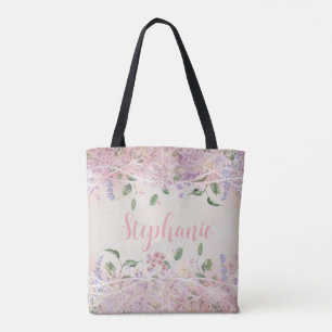 Blush Pink Floral Personalised Name Tote Bag