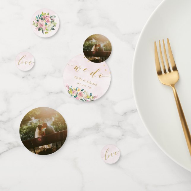 Blush Pink Floral Personalised Wedding Table Confetti (Group)