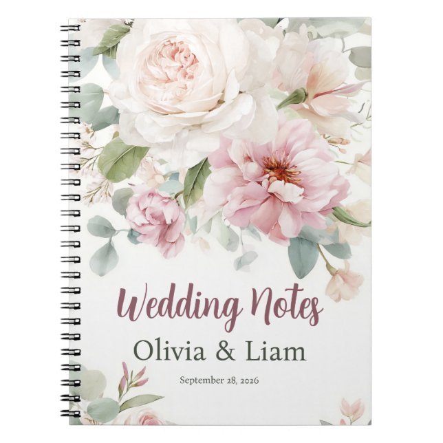 Blush Pink Floral Personalized Wedding Planner Notebook (Front)