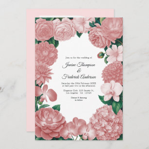 Blush Pink Floral Photo and QR Code Wedding Invitation