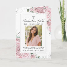 Blush Pink Floral Photo Christian Funeral Memorial