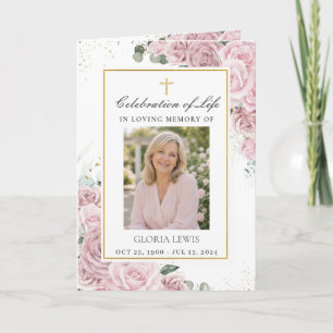 Blush Pink Floral Photo Christian Funeral Memorial Programme