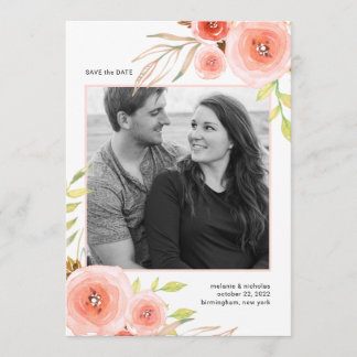 Blush Pink Floral photo save the date card