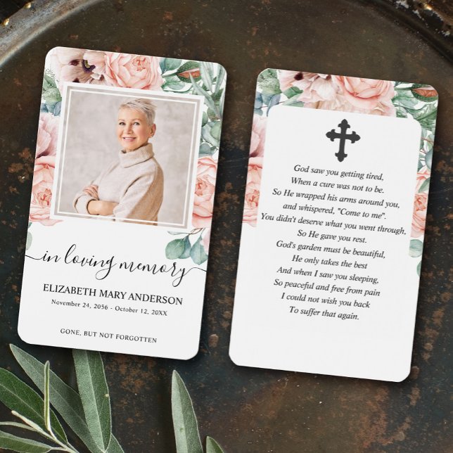 Blush Pink Floral Photo Sympathy Funeral Prayer (Creator Uploaded)