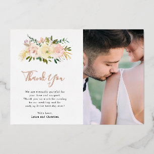 Blush Pink Floral Photo Wedding Thank You Card