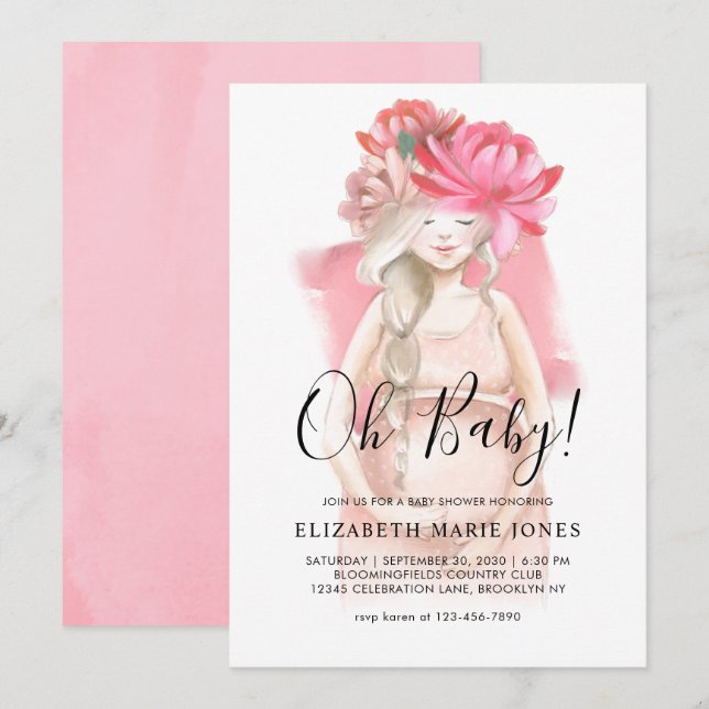 Blush Pink Floral Pregnant Mum to Be Baby Shower Invitation (Front/Back)