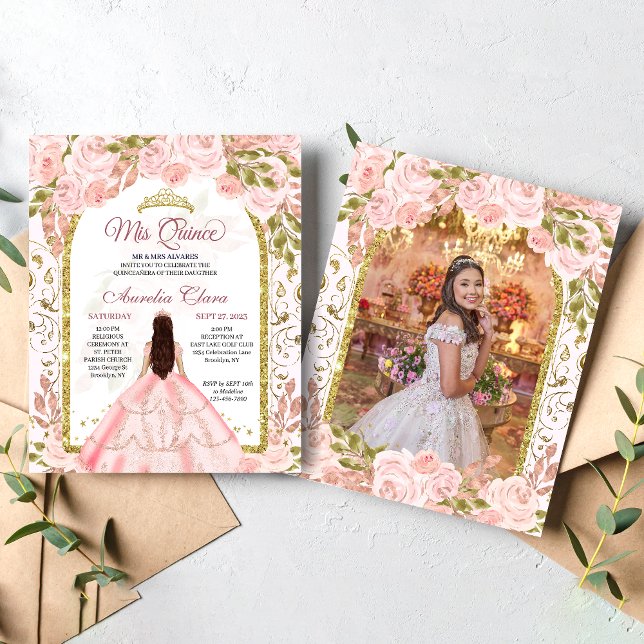 Blush Pink Floral Princess Arch Photo Quinceanera (Creator Uploaded)